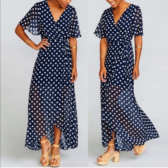 Show Me Your MuMu Dresses & Skirts - NWT SMYM Marianne Wrap MIDI Maxi Dress Blue White Polkadot Show Me Your MuMu L